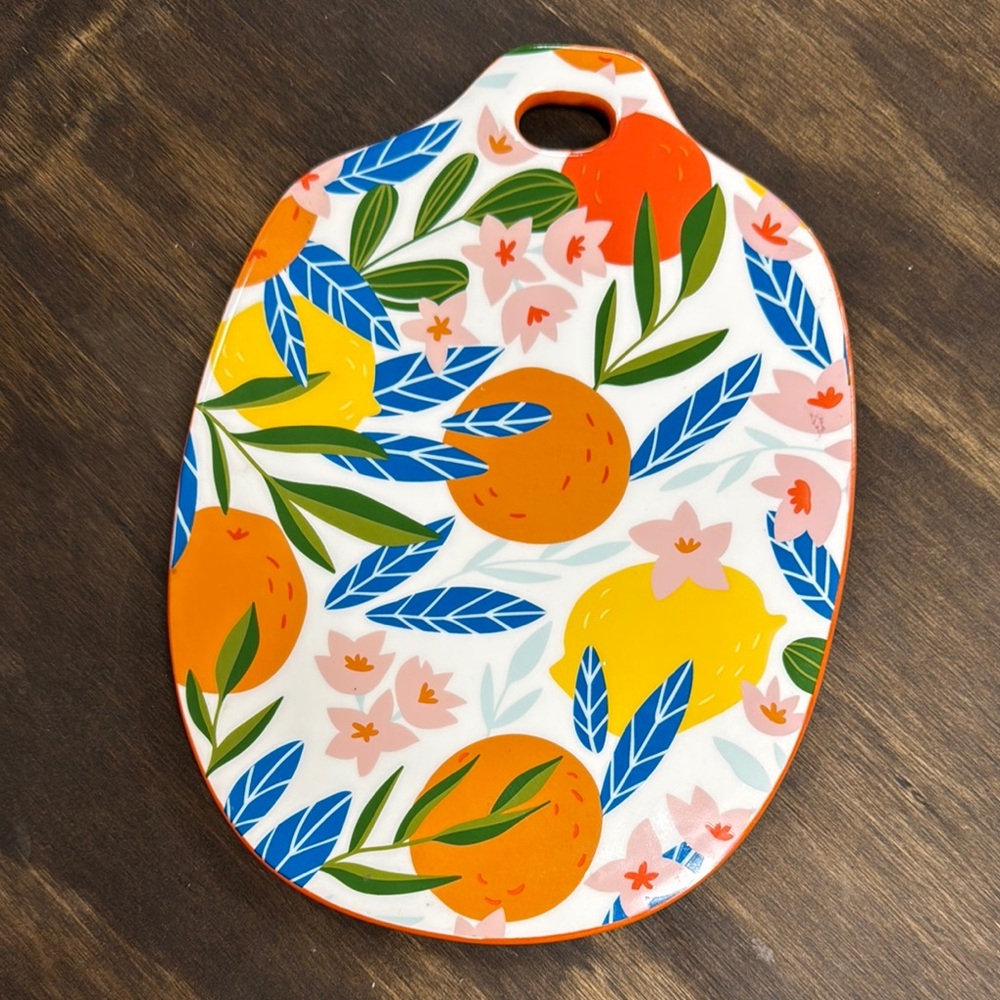 Colorful Fruit and Floral Cutting Board